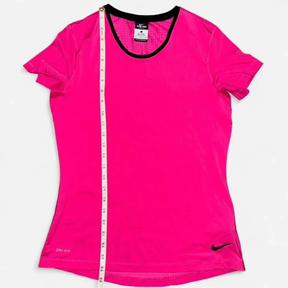Nike Dri-Fit Short Sleeve Hot Pink and Black Athletic Top with Mesh Back; Size M
